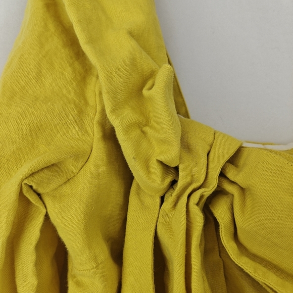 See By Chloe One Shoulder Bow Tie Yellow Linen Blend Mini Dress Size 6 Women's - Picture 9 of 16